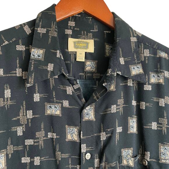 Foundry Mens Shirt XLT Palm Tree All Over Print Rayon Button Up Travel Office - Picture 9 of 10